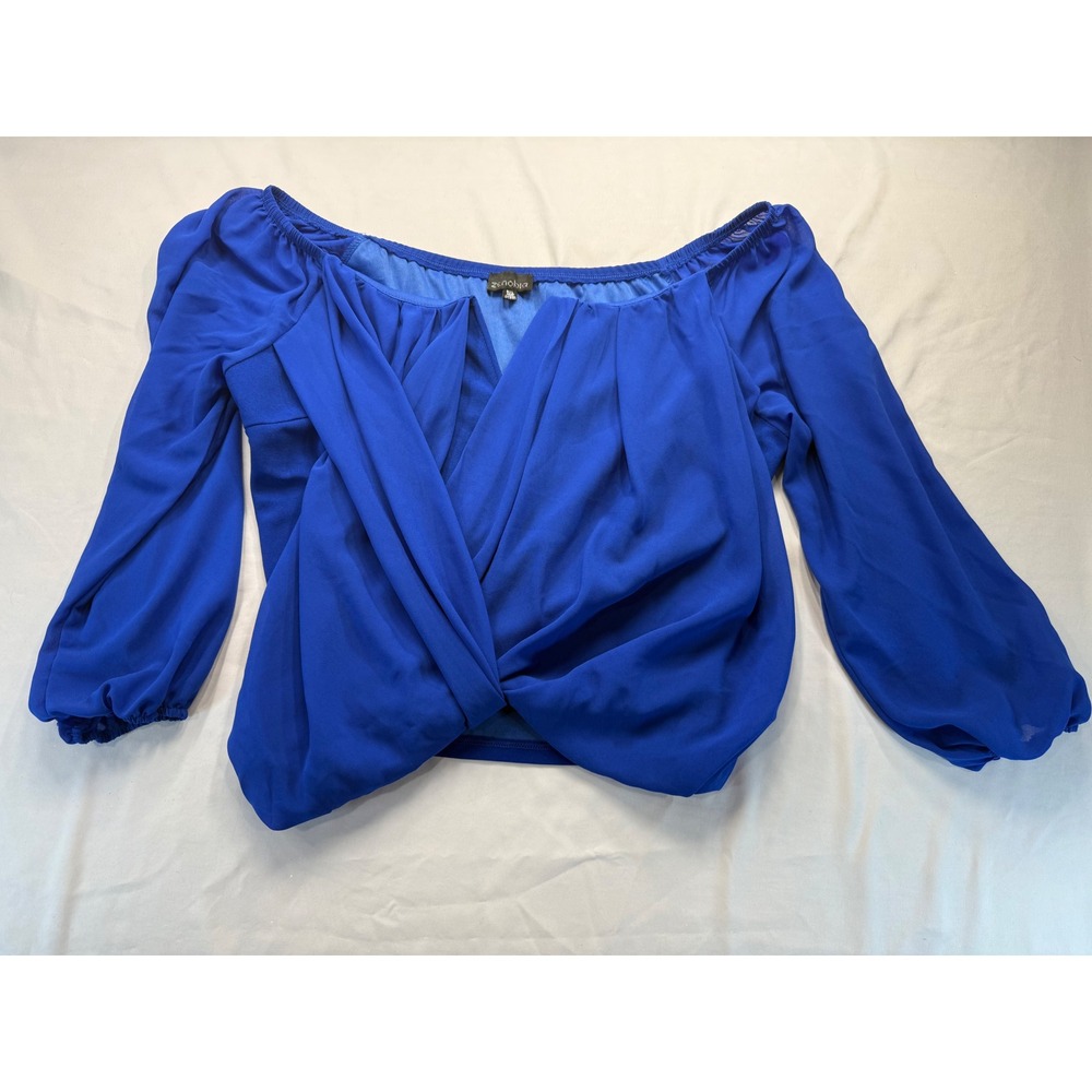 Zenobia Royal Blue Off The Shoulder Draped Wrap Blouse 3XL Plus Size Cobalt